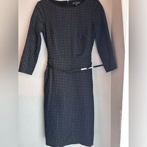 Lauren Ralph Lauren Navy Houndstooth Long Sleeve Dress